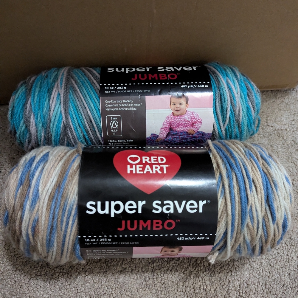 Lot Of Two Super Saver Jumbo Yarn - Blue and Tan